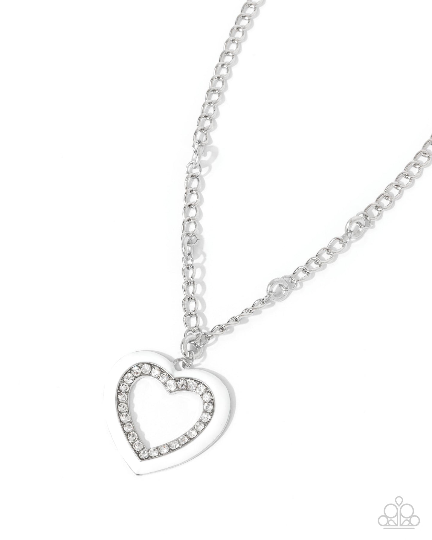 Romantic Rule - White/White Rhinestone Heart Pendant Paparazzi Necklace & matching earrings