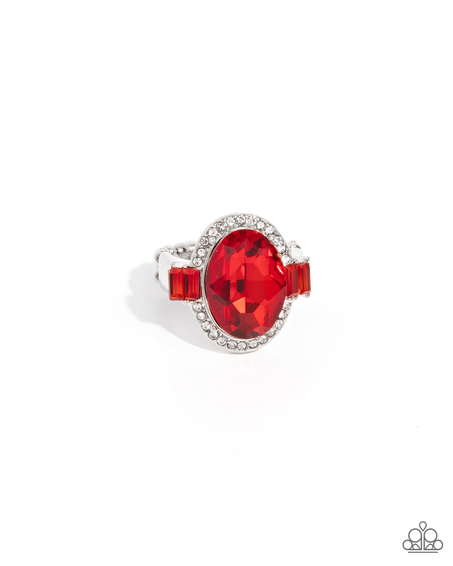 Stubborn Shimmer - Red Oversized Oval Gem/White Rhinestone Paparazzi Ring