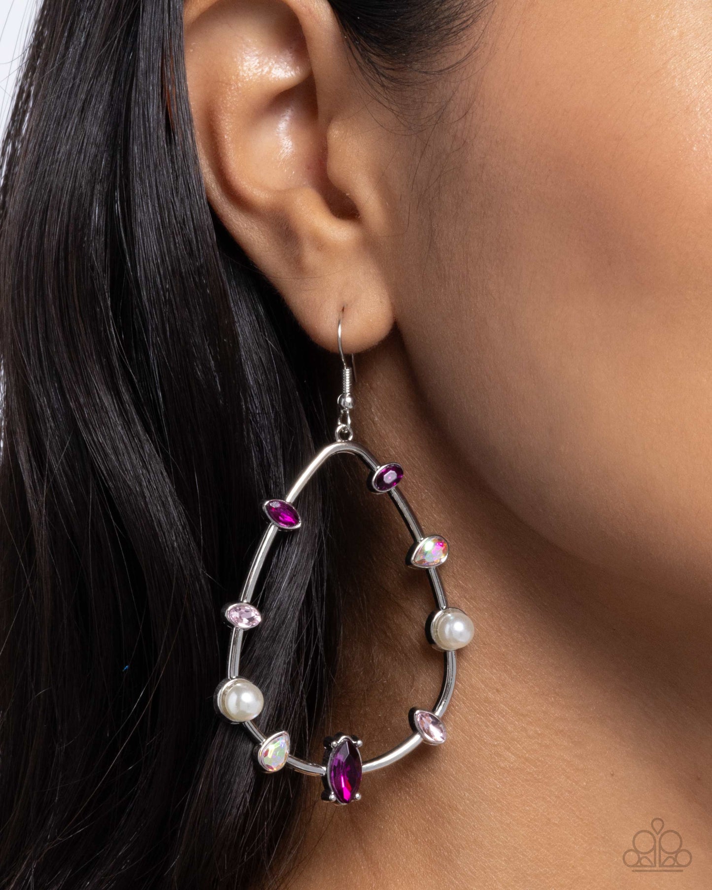 Dazzling Diversity - Pink, Multicolored, Iridescent Gems/White Pearls Paparazzi Earrings