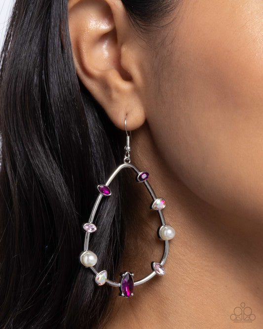 Dazzling Diversity - Pink, Multicolored, Iridescent Gems/White Pearls Paparazzi Earrings