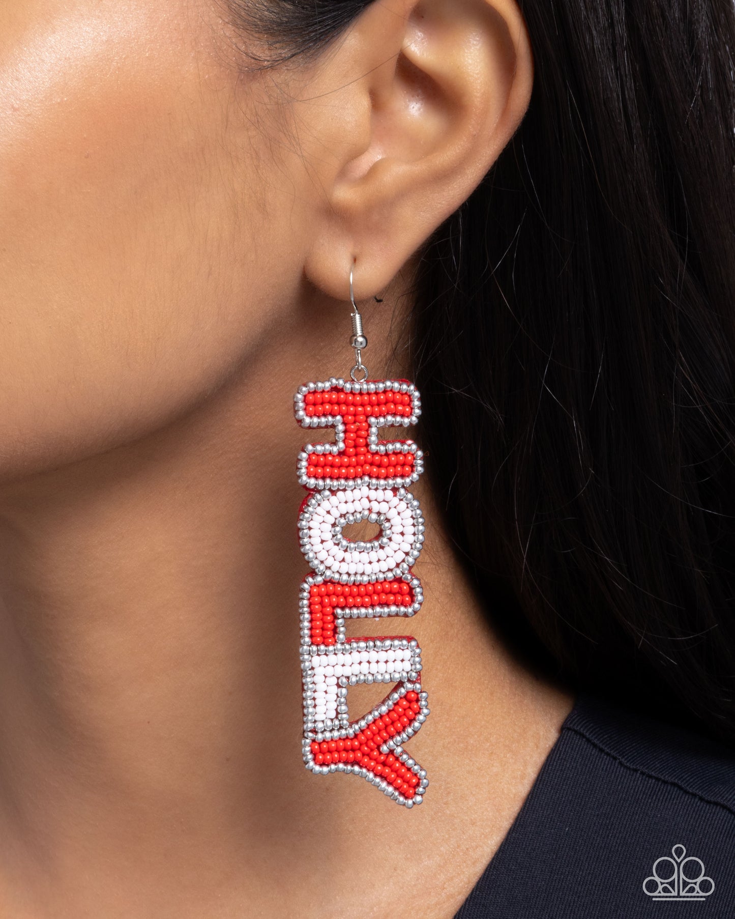 Jolly Holiday - Multicolored Red, White, Silver Seed Bead "HOLLY" "JOLLY" Paparazzi Earrings