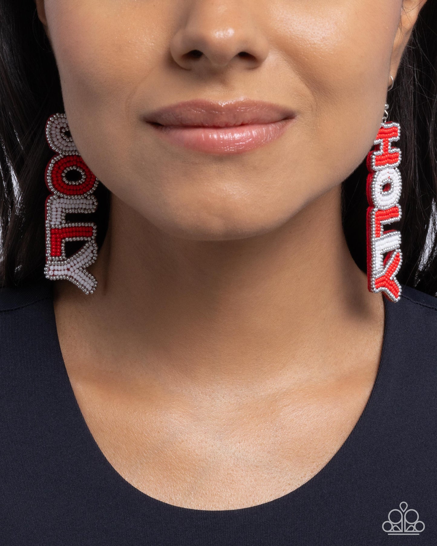 Jolly Holiday - Multicolored Red, White, Silver Seed Bead "HOLLY" "JOLLY" Paparazzi Earrings