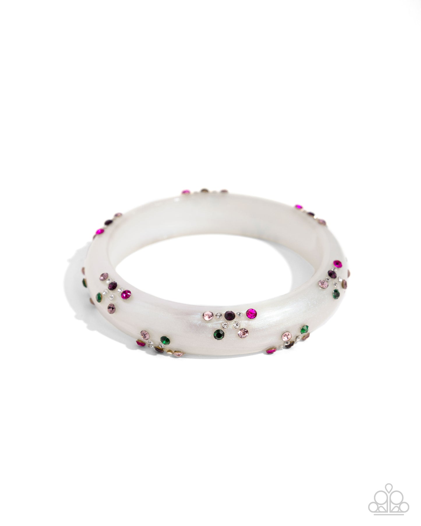 Captivating Color - Purple/Green/White Rhinestones & Iridescent Finish Paparazzi Bangle Bracelet