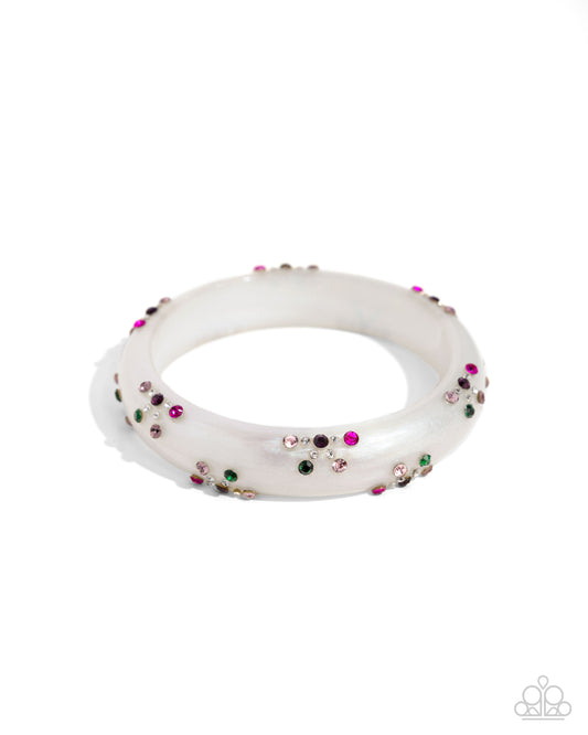 Captivating Color - Purple/Green/White Rhinestones & Iridescent Finish Paparazzi Bangle Bracelet