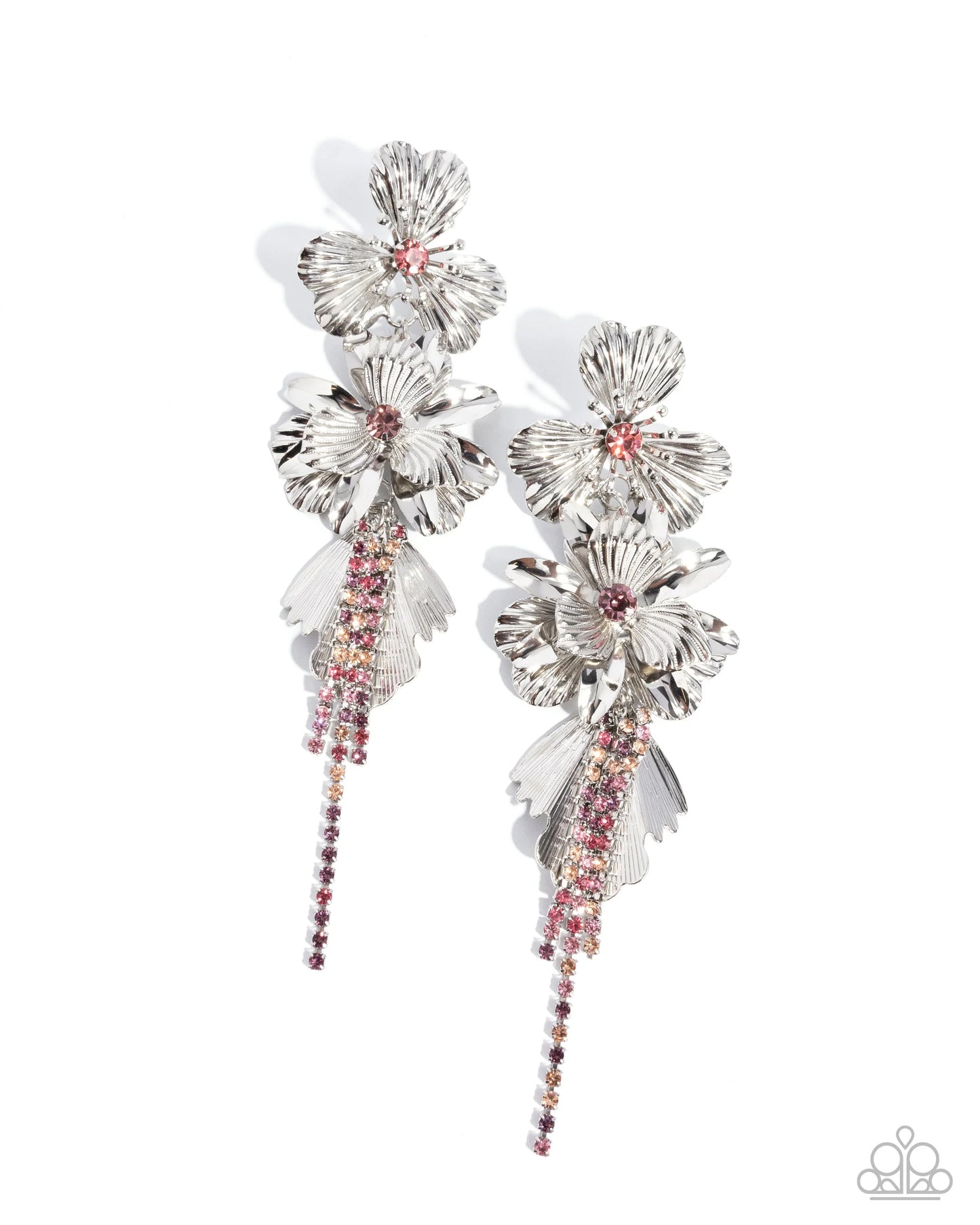 Classical Cadenza - Multicolored Rhinestone Tassels & 3D Silver Flowers Paparazzi Earrings