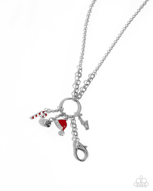 Christmas Cheer - Red Christmas-Inspired Charms Paparazzi LANYARD Necklace & matching earrings