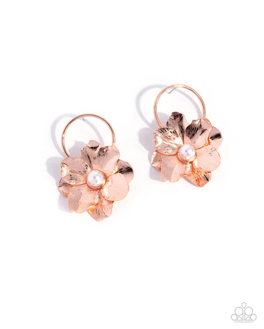 Backyard Bling - Copper Flower/White Pearl Centers Paparazzi Post Earrings