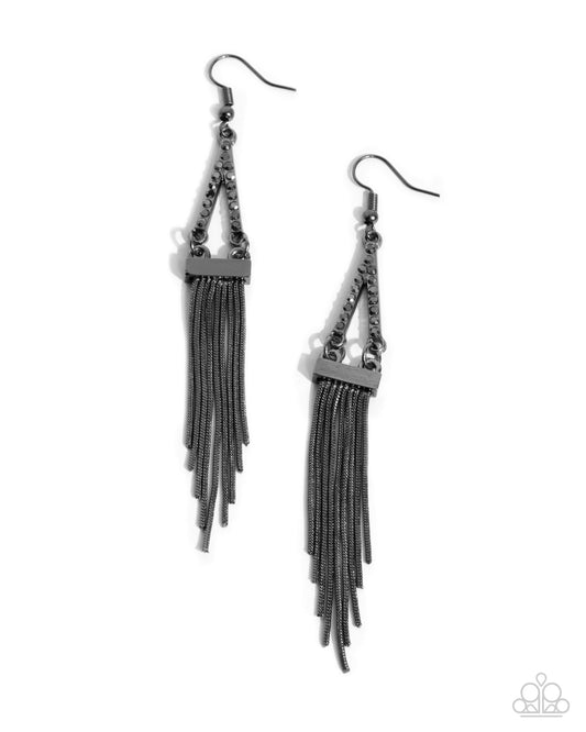 Trailing Off - Gunmetal Snake Chain Fringe & Hematite Rhinestones Paparazzi Earrings