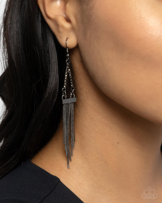 Trailing Off - Gunmetal Snake Chain Fringe & Hematite Rhinestones Paparazzi Earrings