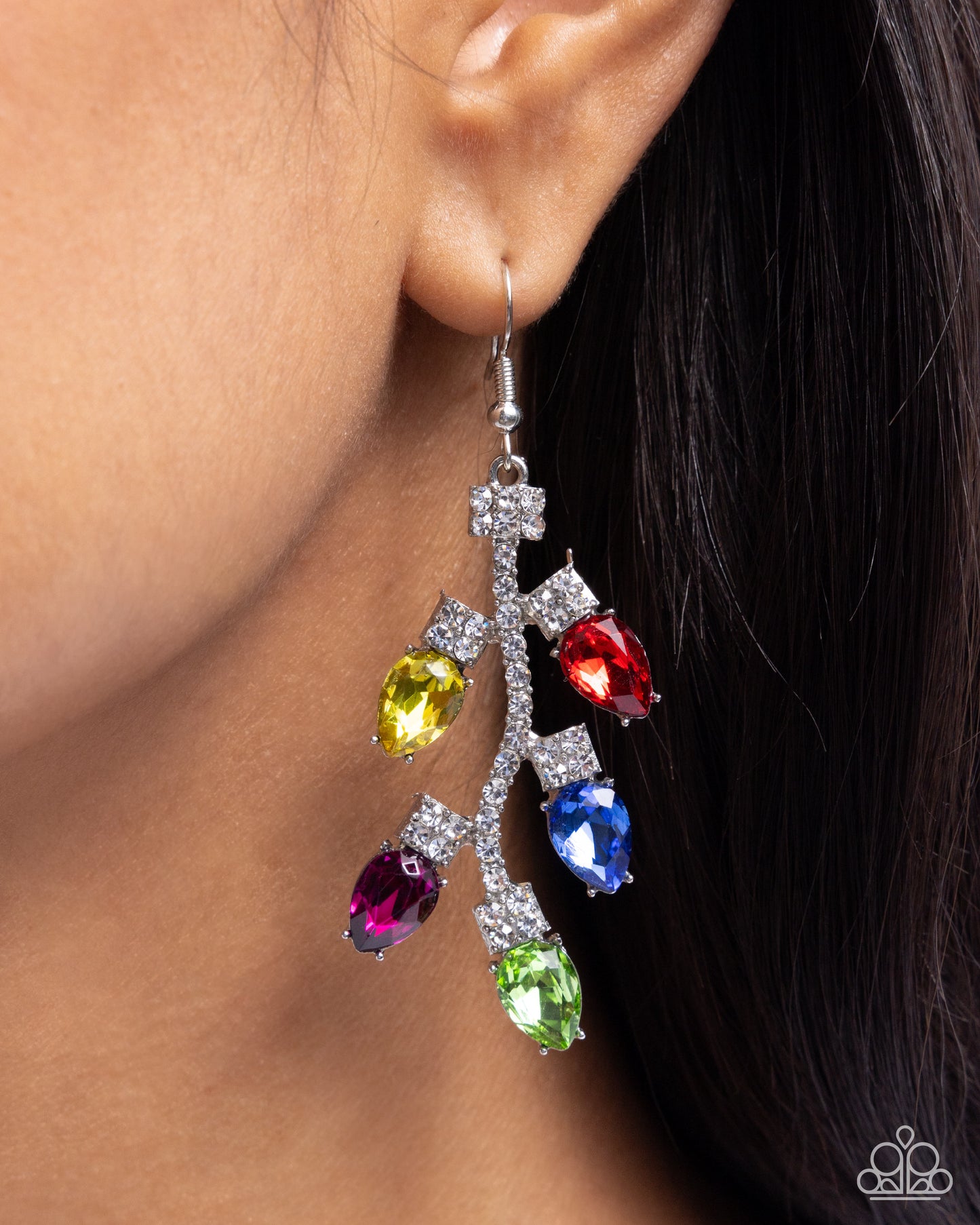 Christmas Lights - Multicolored Teardrop Gem "Lights" Paparazzi Earrings