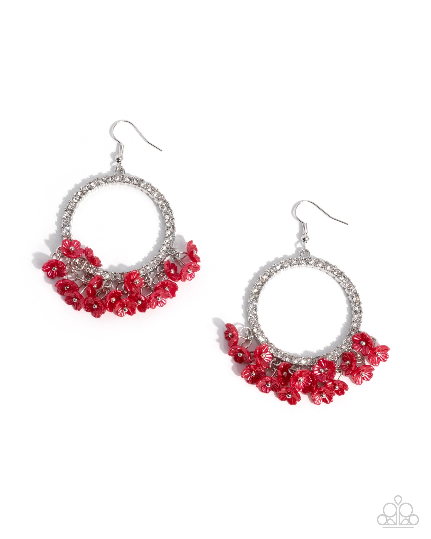 Wreathed Wisteria - Red Flowers/White Rhinestone Embellished Silver Ring Paparazzi Earrings