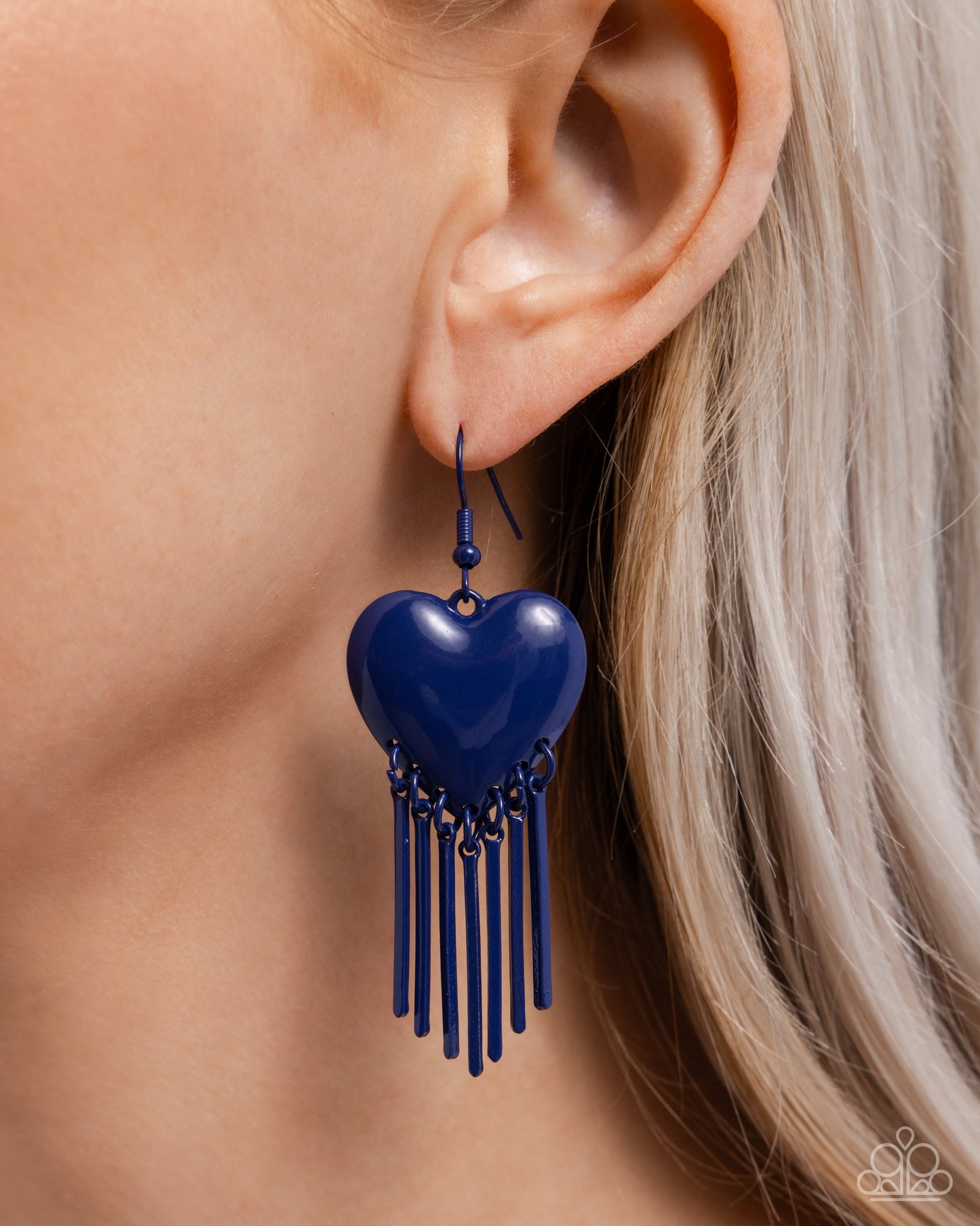 Flirty Fringe - Blue Heart & Blue Bar Fringe Paparazzi Earrings