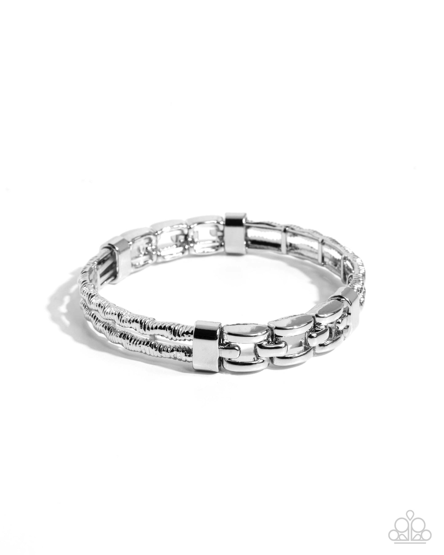 Mismatched Movement - Silver Curb Chain & Twisted Silver Bars Paparazzi Stretch Bracelet