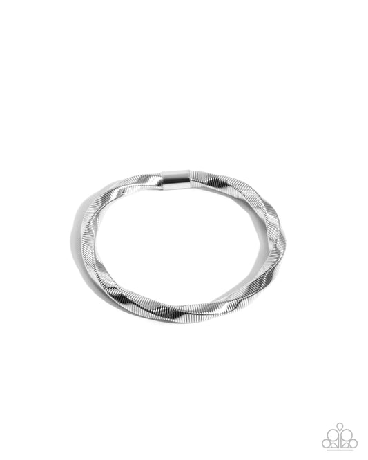 Twisted Temptress - Silver Stretch Snake Chain Paparazzi Bracelet