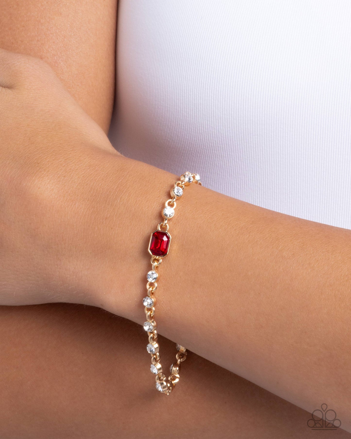 Fitted Fidelity - Red Gem & White Gems Paparazzi Tennis Bracelet