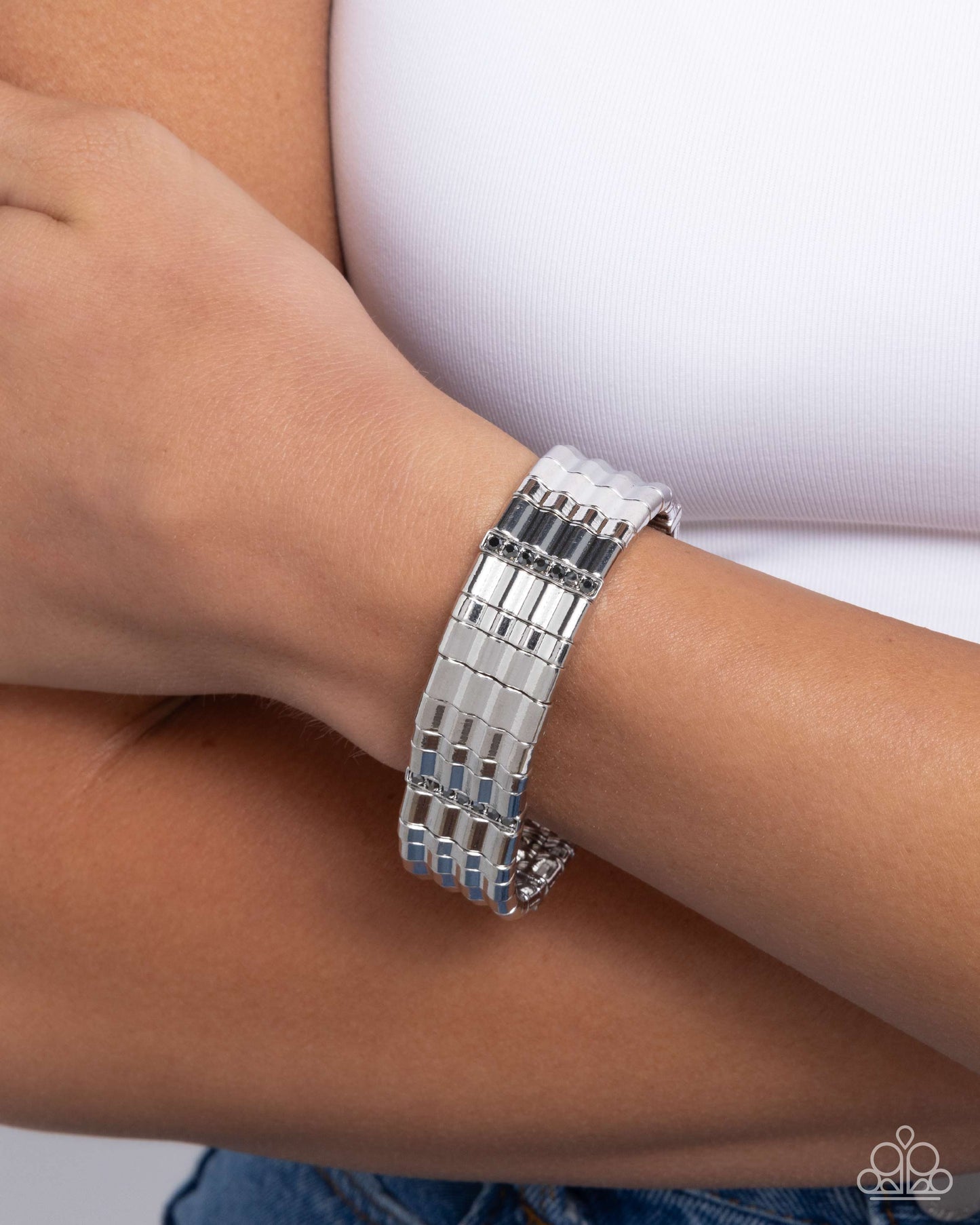 Glistening Getaway - Silver Sleek Bars Paparazzi Stretch Bracelet