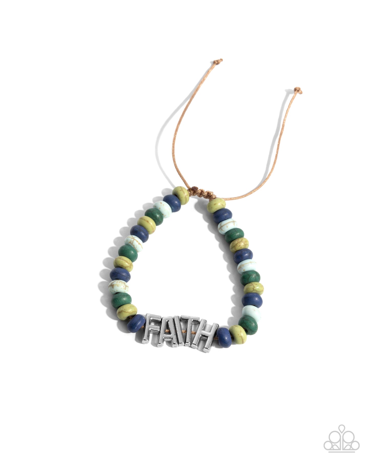 Word of Faith - Green/Navy/Blue Stone Beads & Silver "FAITH" Letters Paparazzi Urban Bracelet