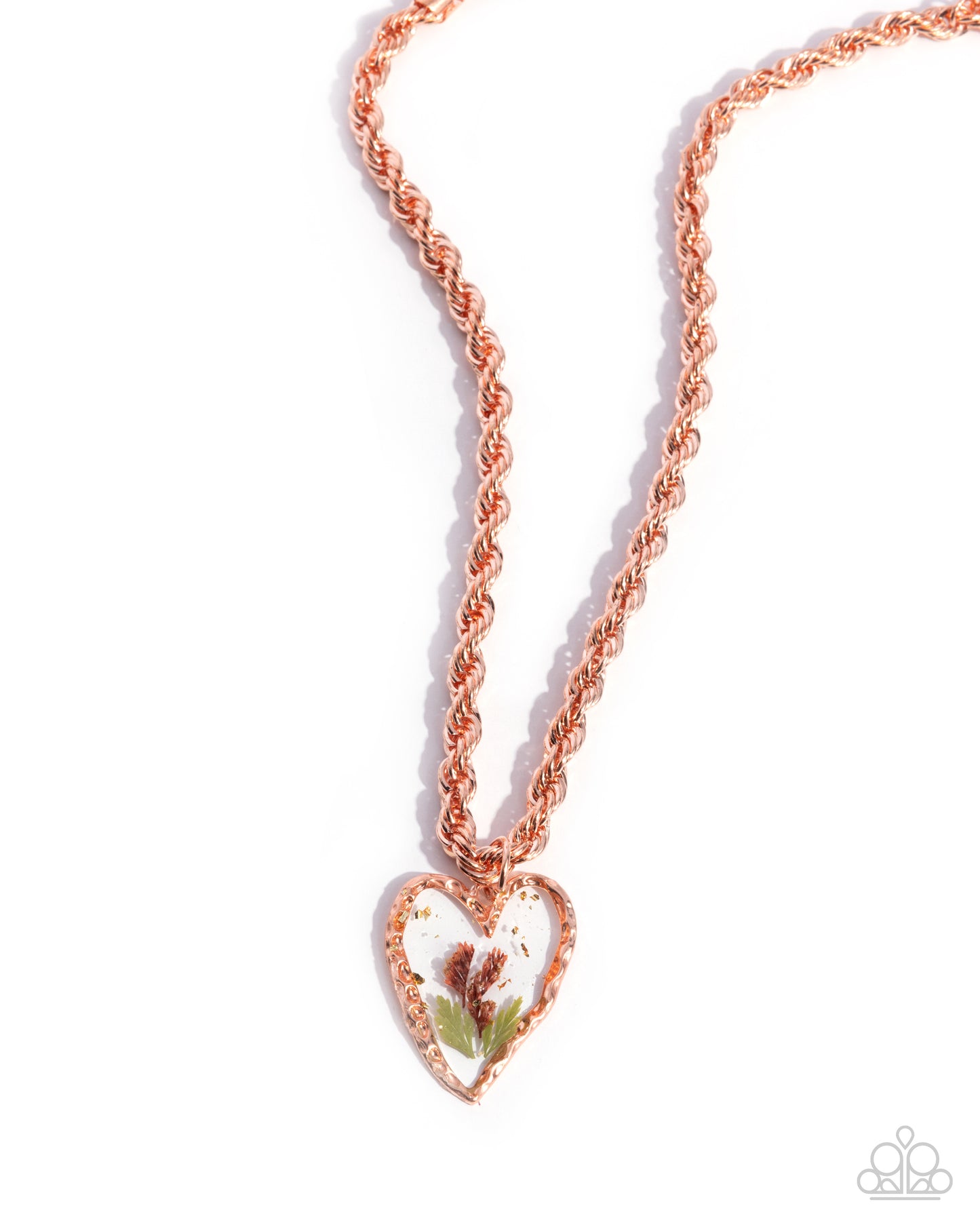 Coming Around - Copper Heart Frame/Dried Flower Petals Pendant Paparazzi Necklace & matching earrings