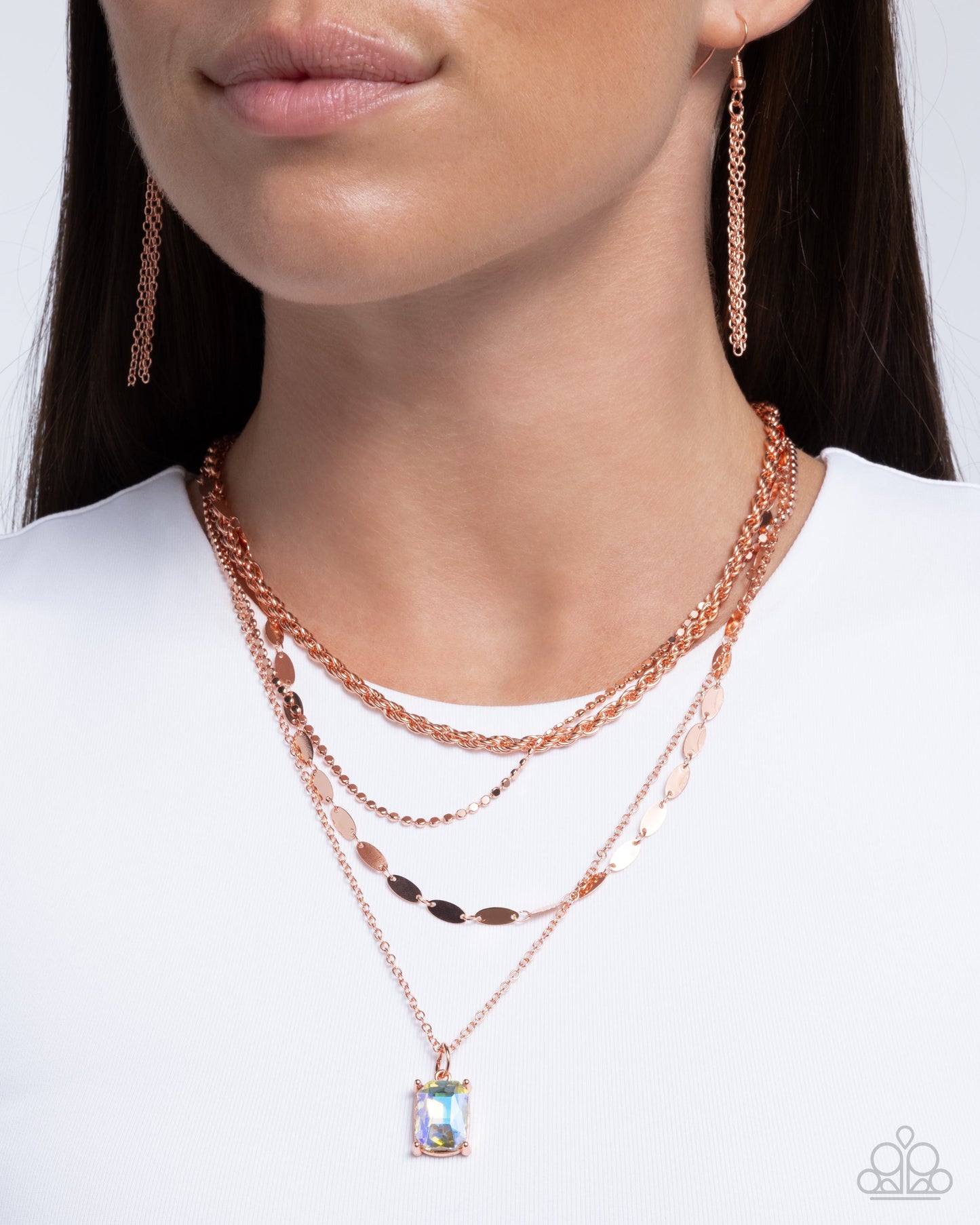 Partnership Promise - Copper Mismatched Chains/UV Gem Paparazzi Necklace & matching earrings