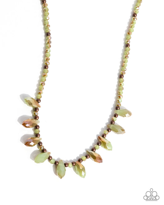 Declaration of Dazzle - Copper Beads/UV Green Beads/UV Green Crystals Paparazzi Necklace & matching earrings