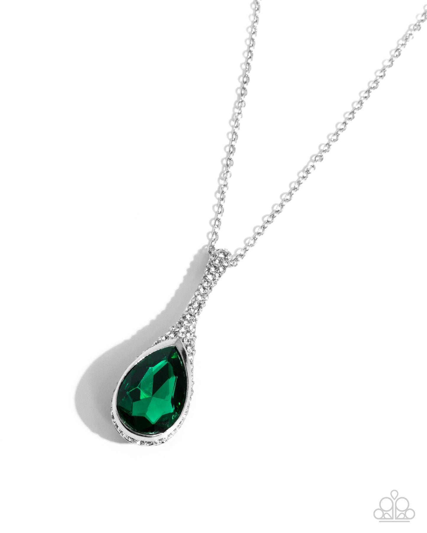 Rosy Revival - Green Oversized Teardrop Gem Pendant Paparazzi Necklace & matching earrings