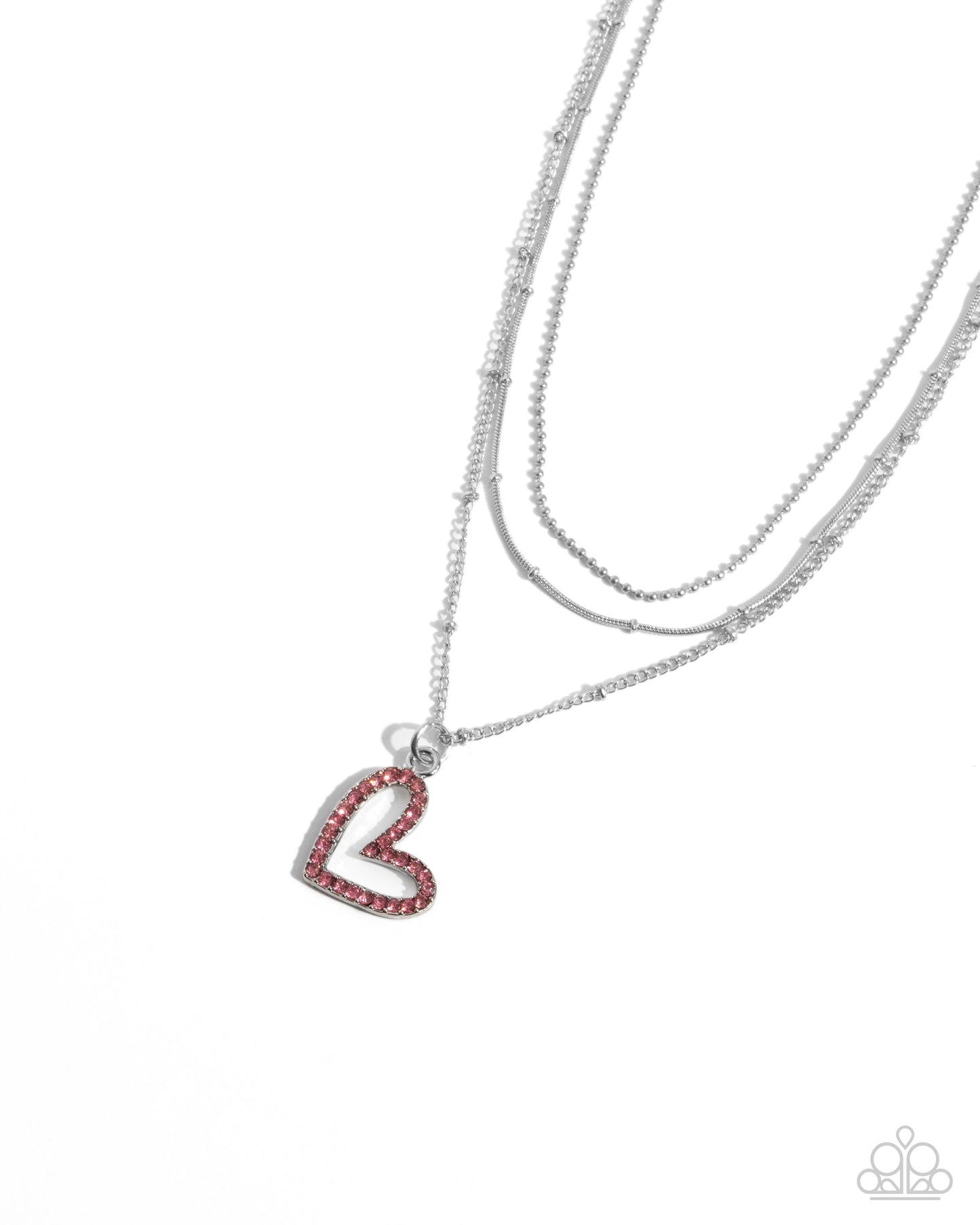 Valentines Day Decadence - Pink Rhinestone Embellished Heart Pendant Paparazzi Necklace & matching earrings