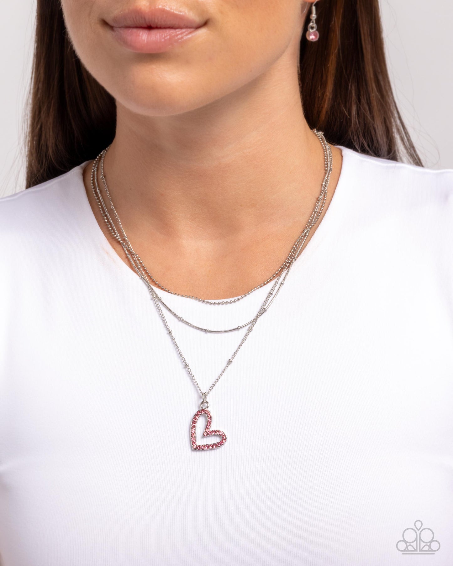 Valentines Day Decadence - Pink Rhinestone Embellished Heart Pendant Paparazzi Necklace & matching earrings