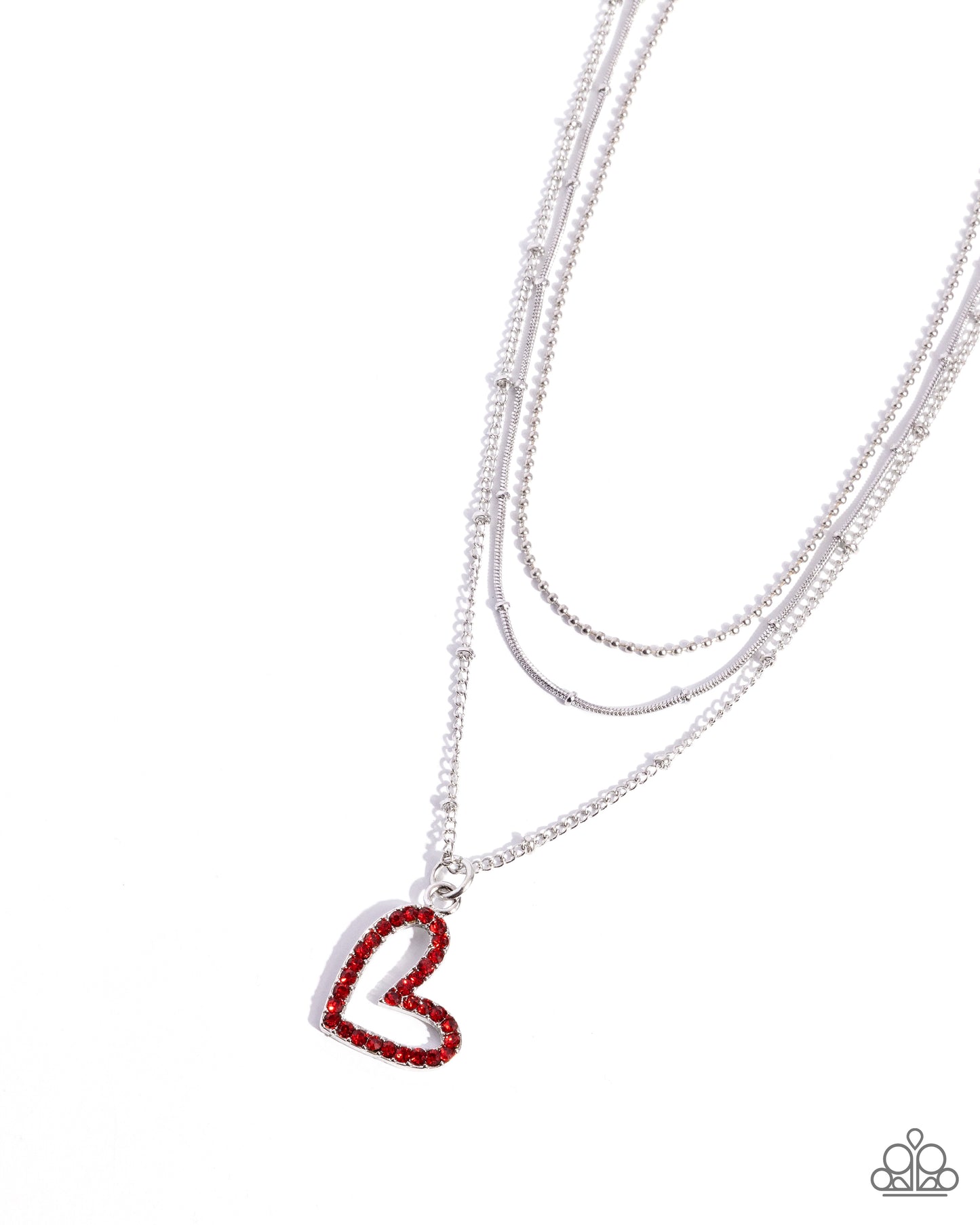 Valentines Day Decadence - Red Rhinestone Heart Pendant/Mismatched Chains Paparazzi Necklace & matching earrings