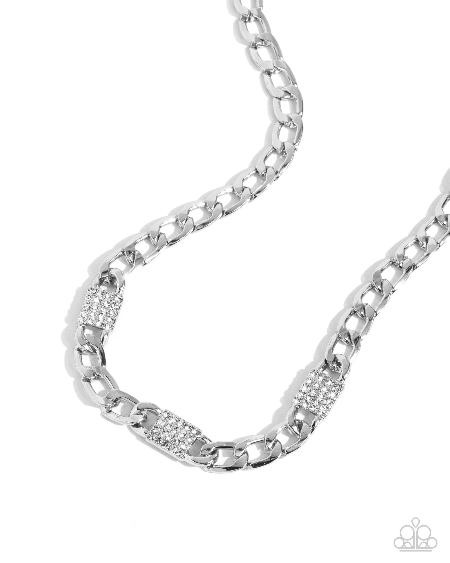 Impressive Independence - White Rhinestones/Silver Squares/Curb Chain Paparazzi Necklace & matching earrings