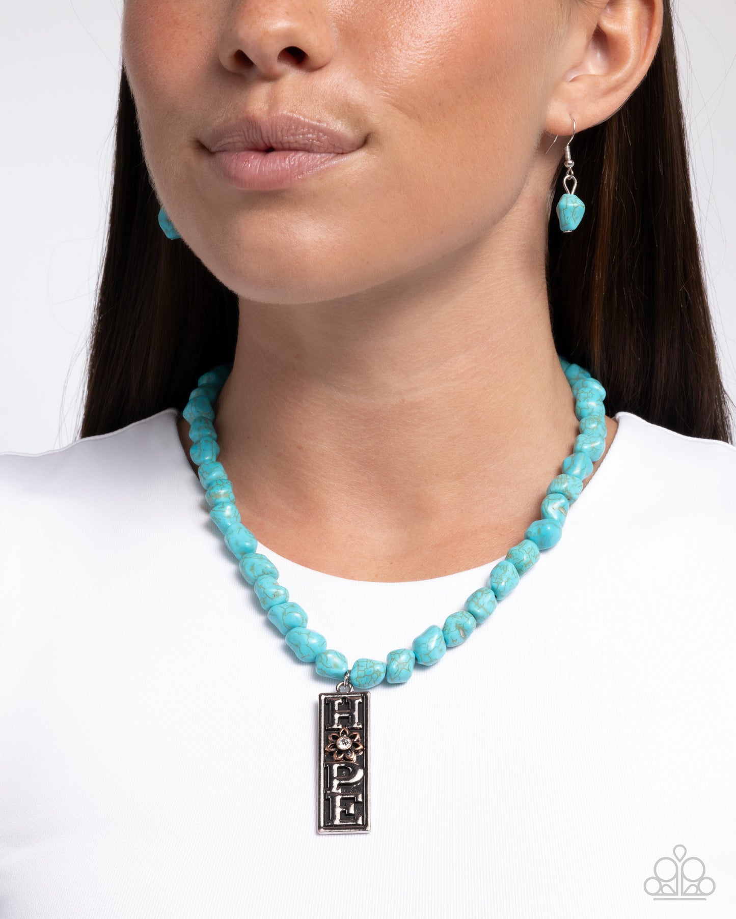 Hopeful Headline - Blue/Turquoise Stones/"HOPE" Pendant Paparazzi Necklace & matching earrings