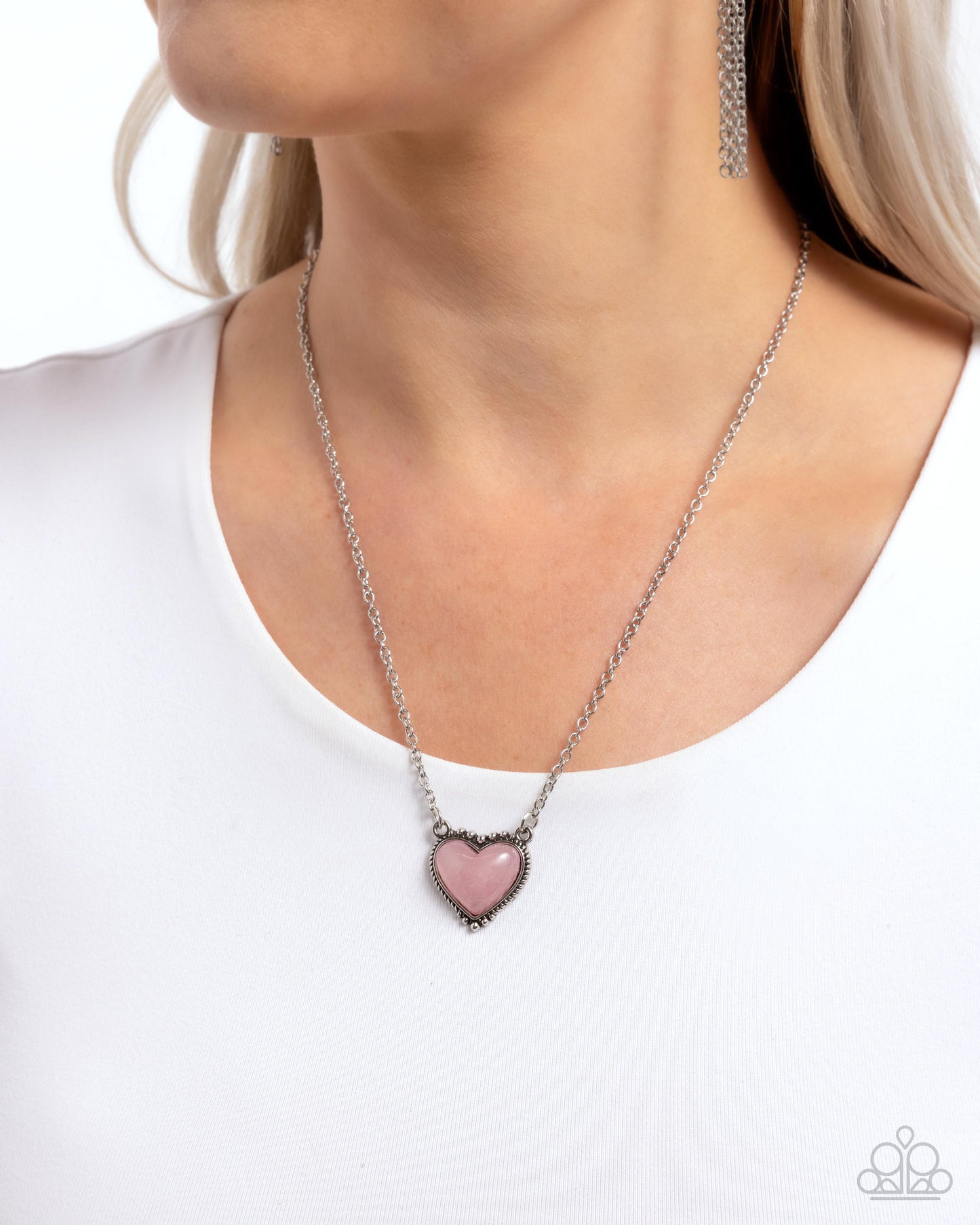 Earthy Eternity - Pink Rose Quartz Heart Pendant Paparazzi Necklace & matching earrings
