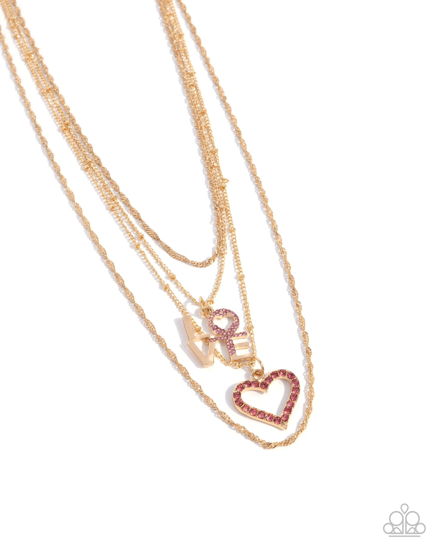 Courting Caliber - Gold Chains/"LOVE" & Heart Pendant Paparazzi Necklace & matching earrings
