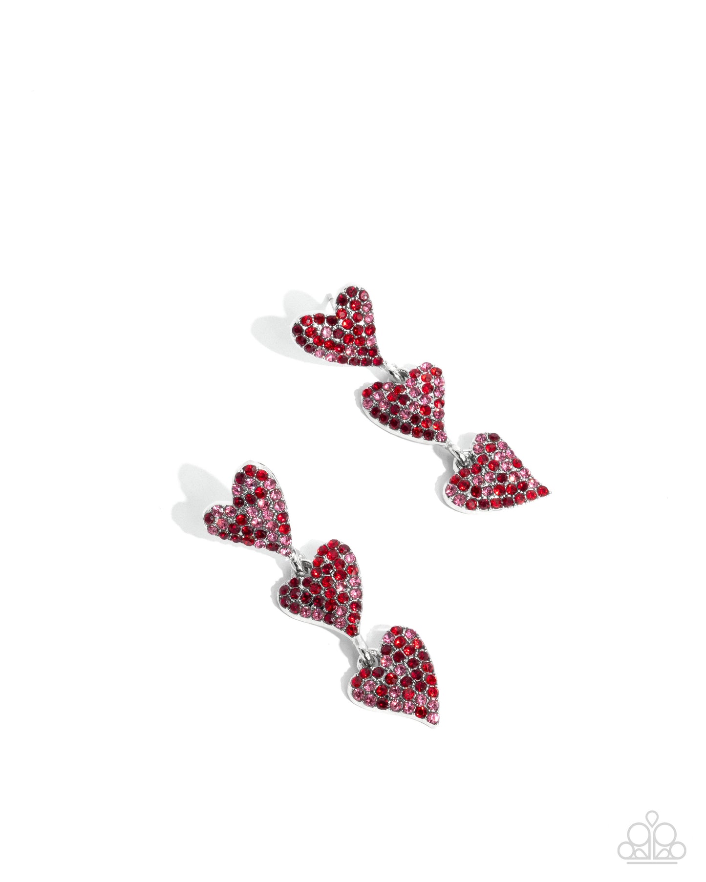One Of The Girls - Red Rhinestone Embellished Hearts Paparazzi Earrings