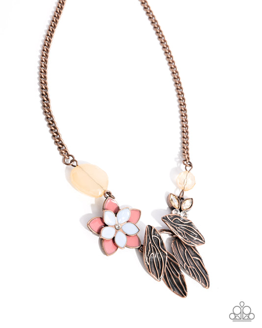 Standing Shimmer - Copper Curb Chain/Copper Leaves/Pink Flower Paparazzi Necklace & matching earrings