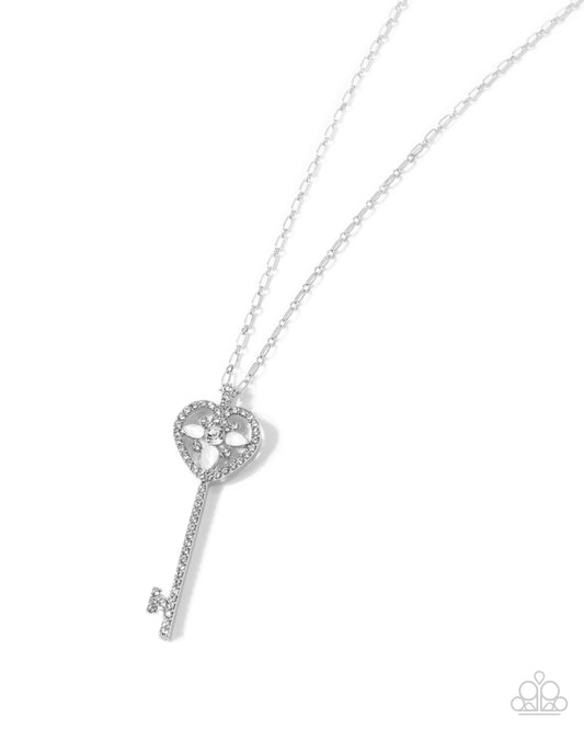 Key Candidate - White Rhinestones/Silver Key Pendant Paparazzi Necklace & matching earrings