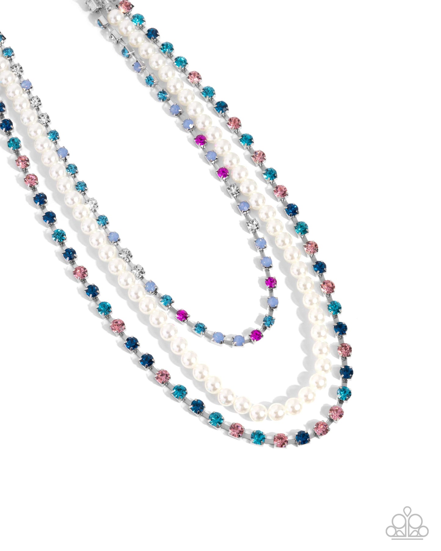 Class Change - Multicolored Rhinestones/White Pearl Strands Paparazzi Necklace & matching earrings