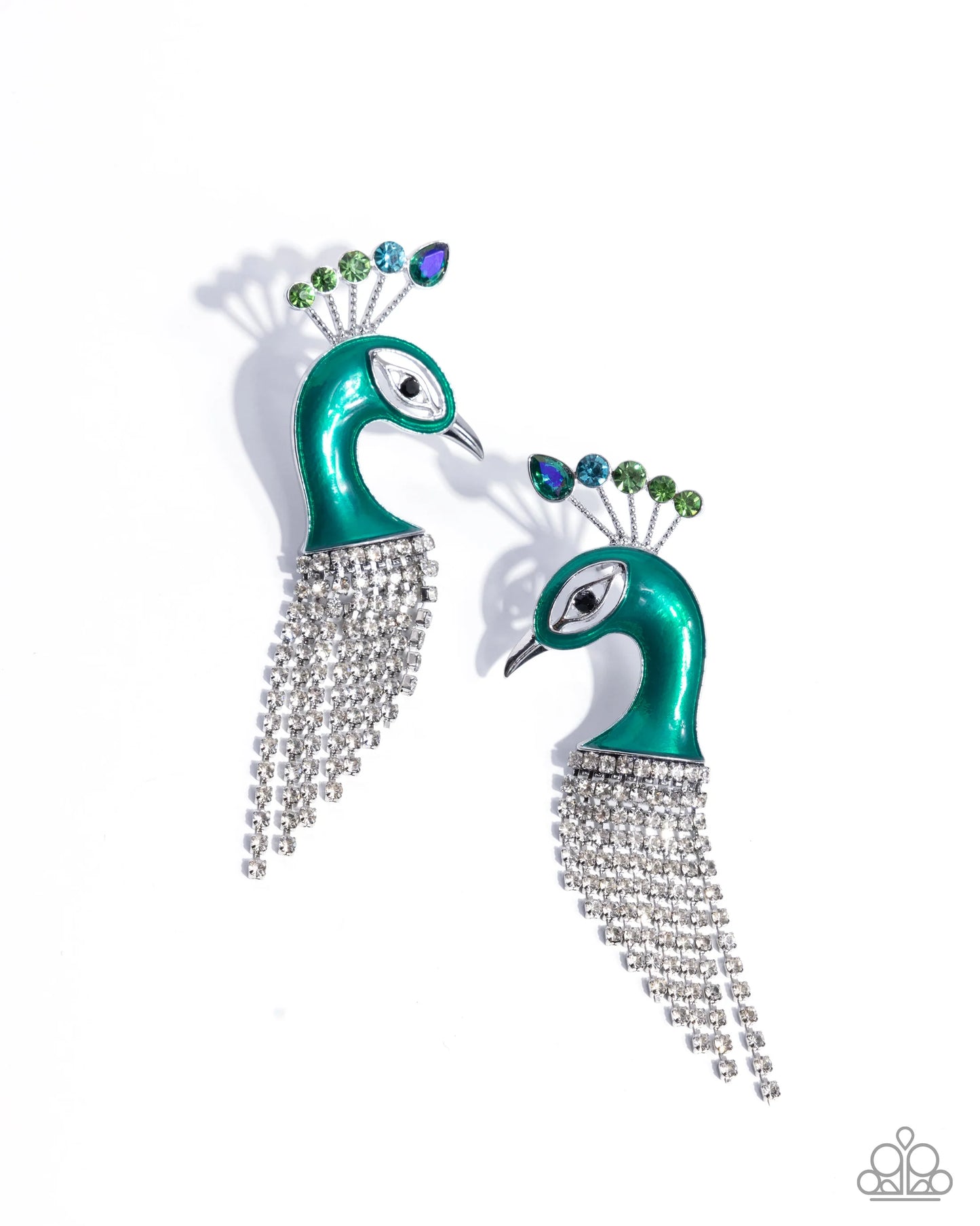 Pampered Peacock - Multicolored Gems/White Rhinestone Fringe Paparazzi Earrings