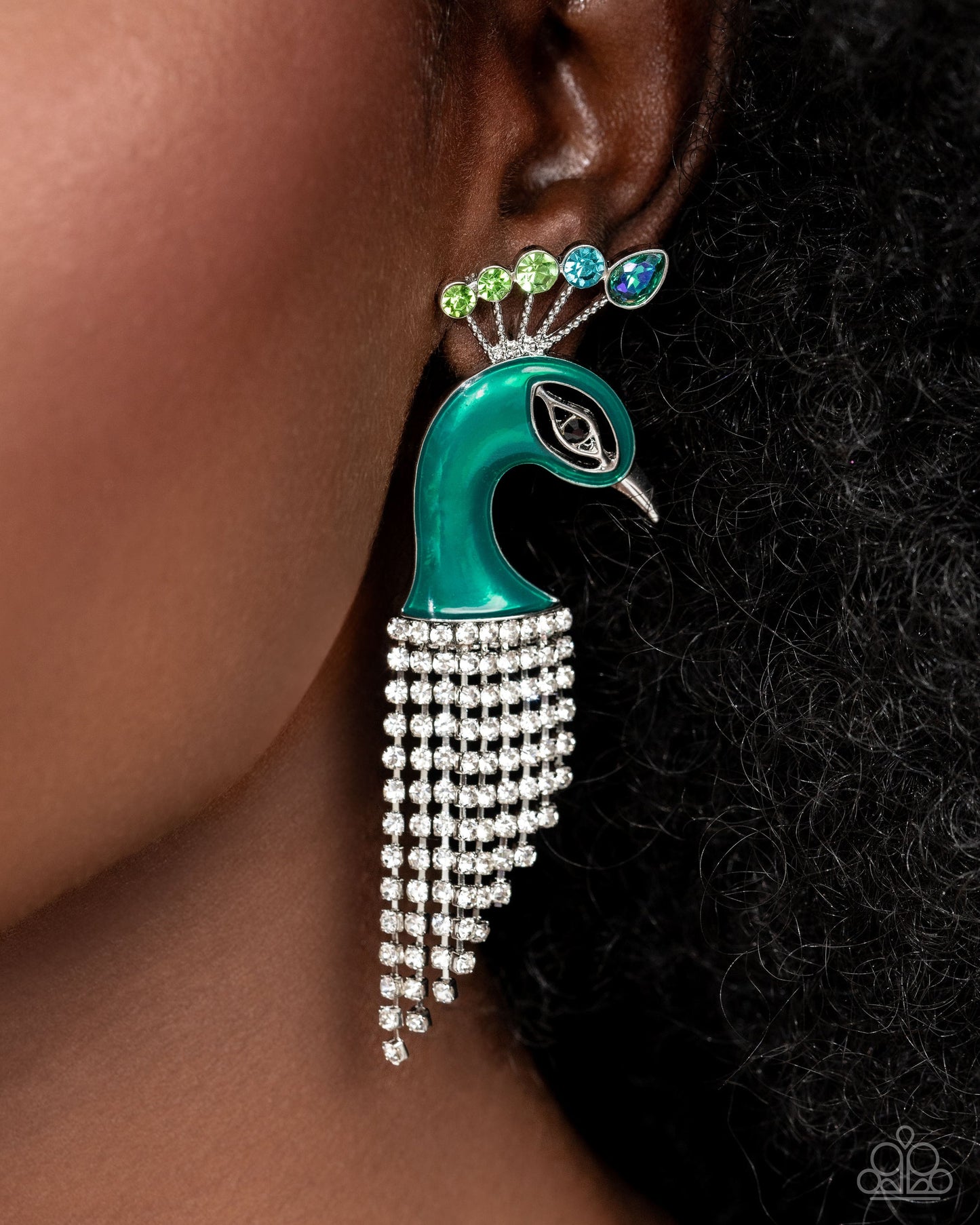 Pampered Peacock - Multicolored Gems/White Rhinestone Fringe Paparazzi Earrings