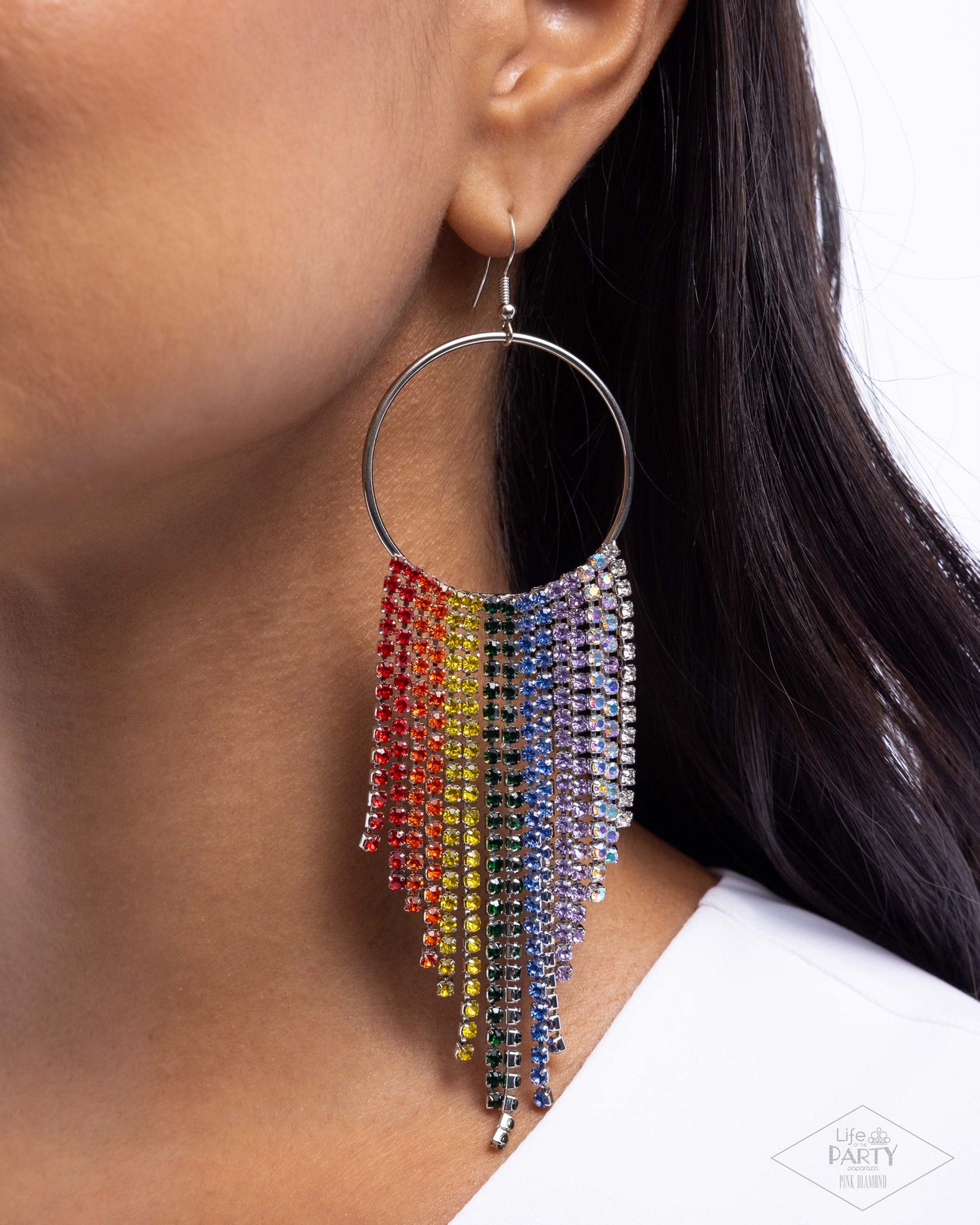 Streamlined Shimmer - Multicolored Rainbow Rhinestone Tassels Paparazzi Earrings