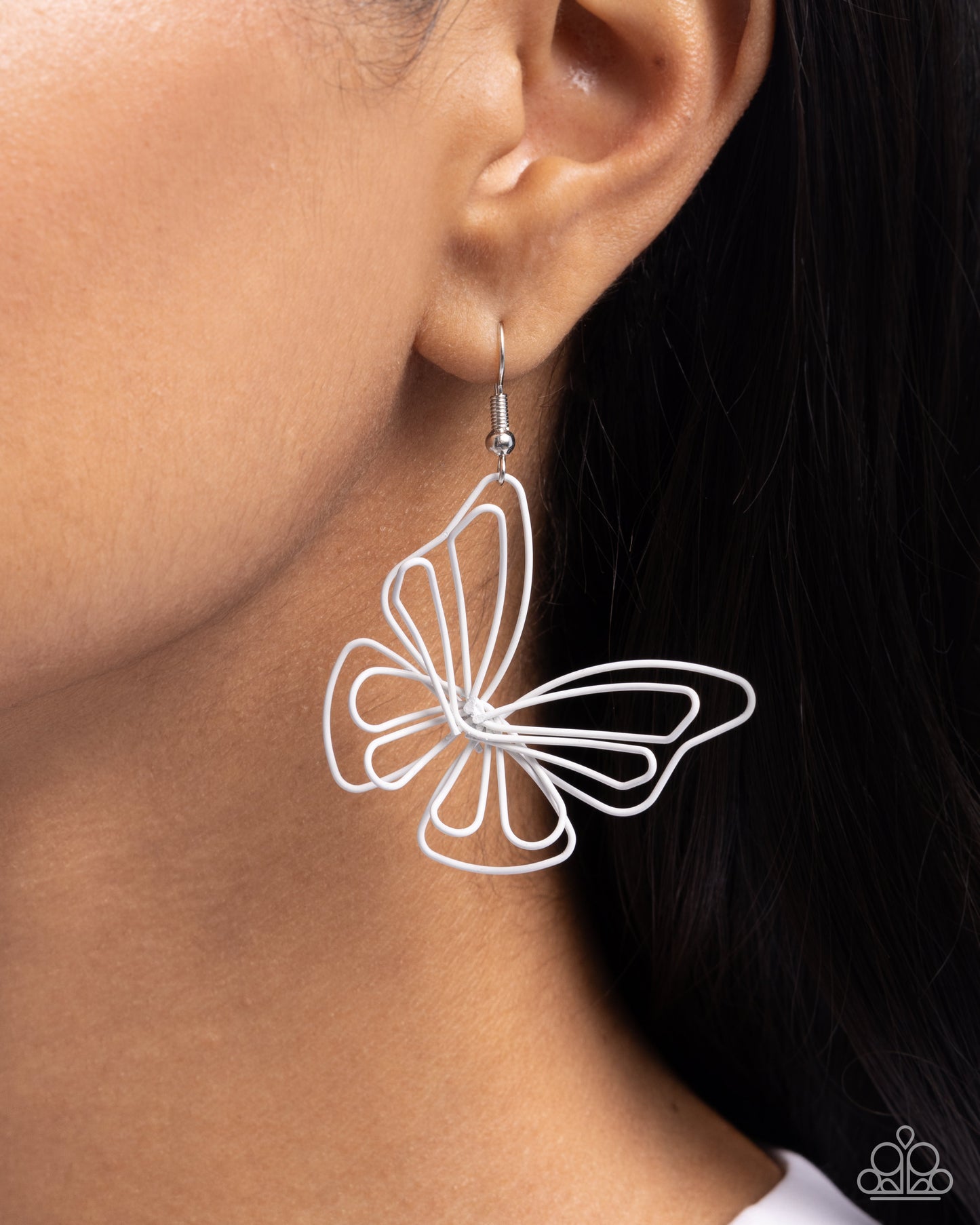 Rebirthed Radiance - White Butterfly Silhouettes Paparazzi Earrings