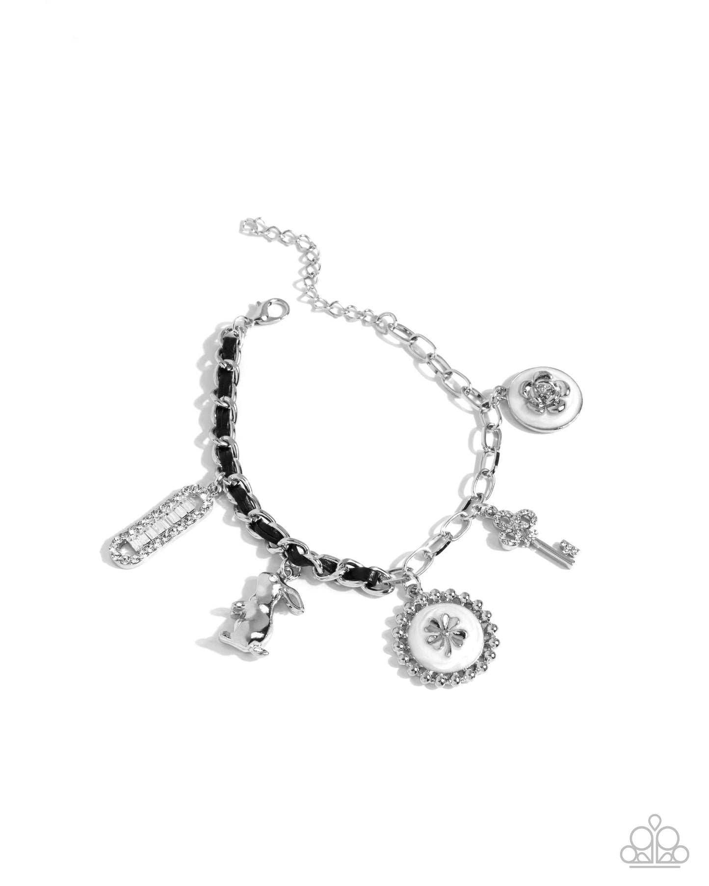 Velveteen Rabbit - White Gems/White Rhinestones/Sliver Charms Paparazzi Tennis Bracelet