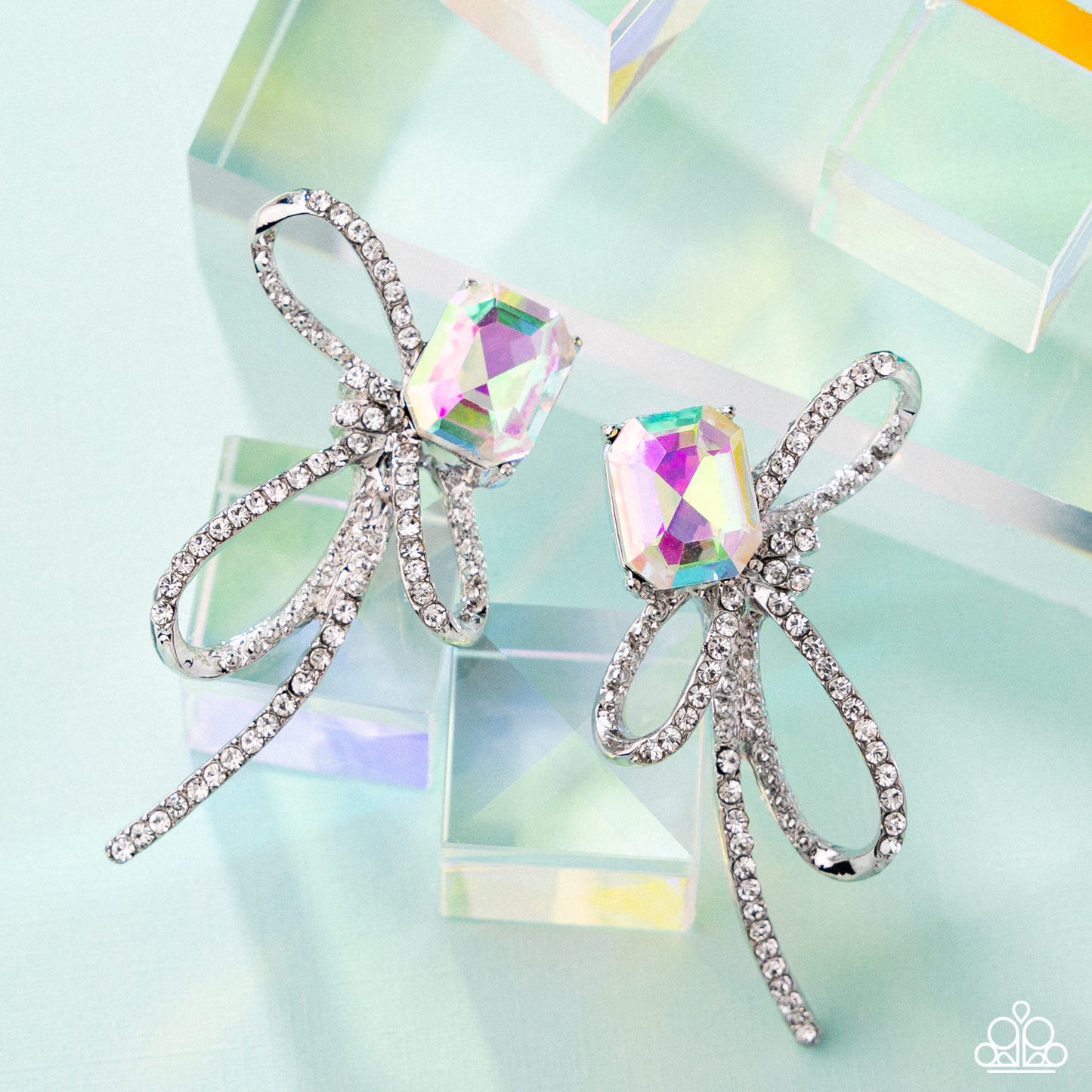 Positively Radiant - Multicolored UV Gem/White Rhinestone Embellished Silver Loop Paparazzi Earrings