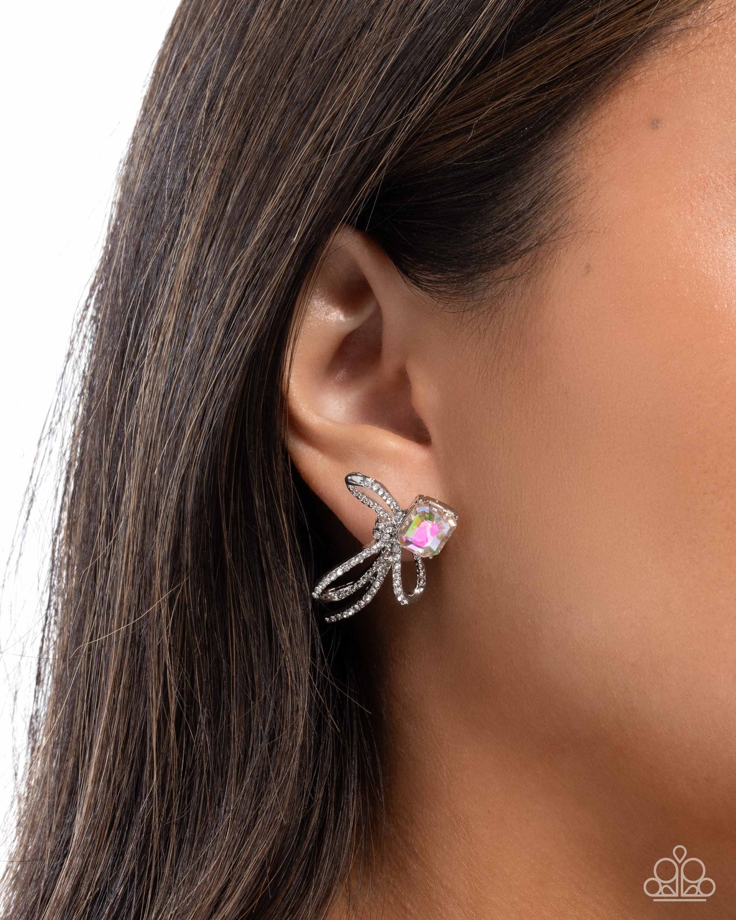 Positively Radiant - Multicolored UV Gem/White Rhinestone Embellished Silver Loop Paparazzi Earrings