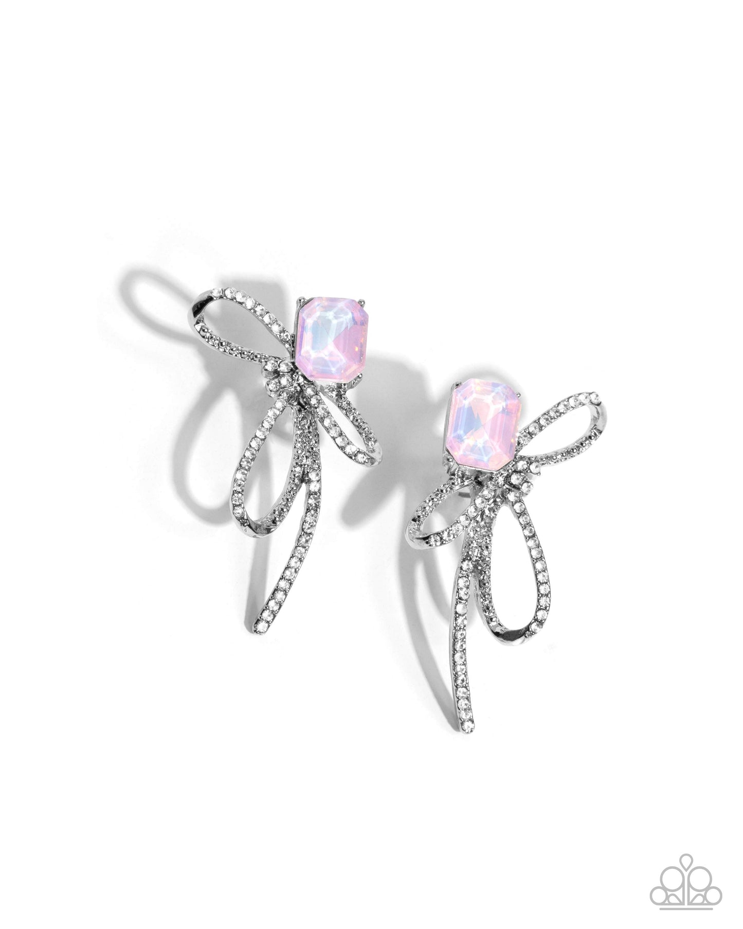 Positively Radiant - Pink UV Gem/White Rhinestone Looped Bow Paparazzi Earrings