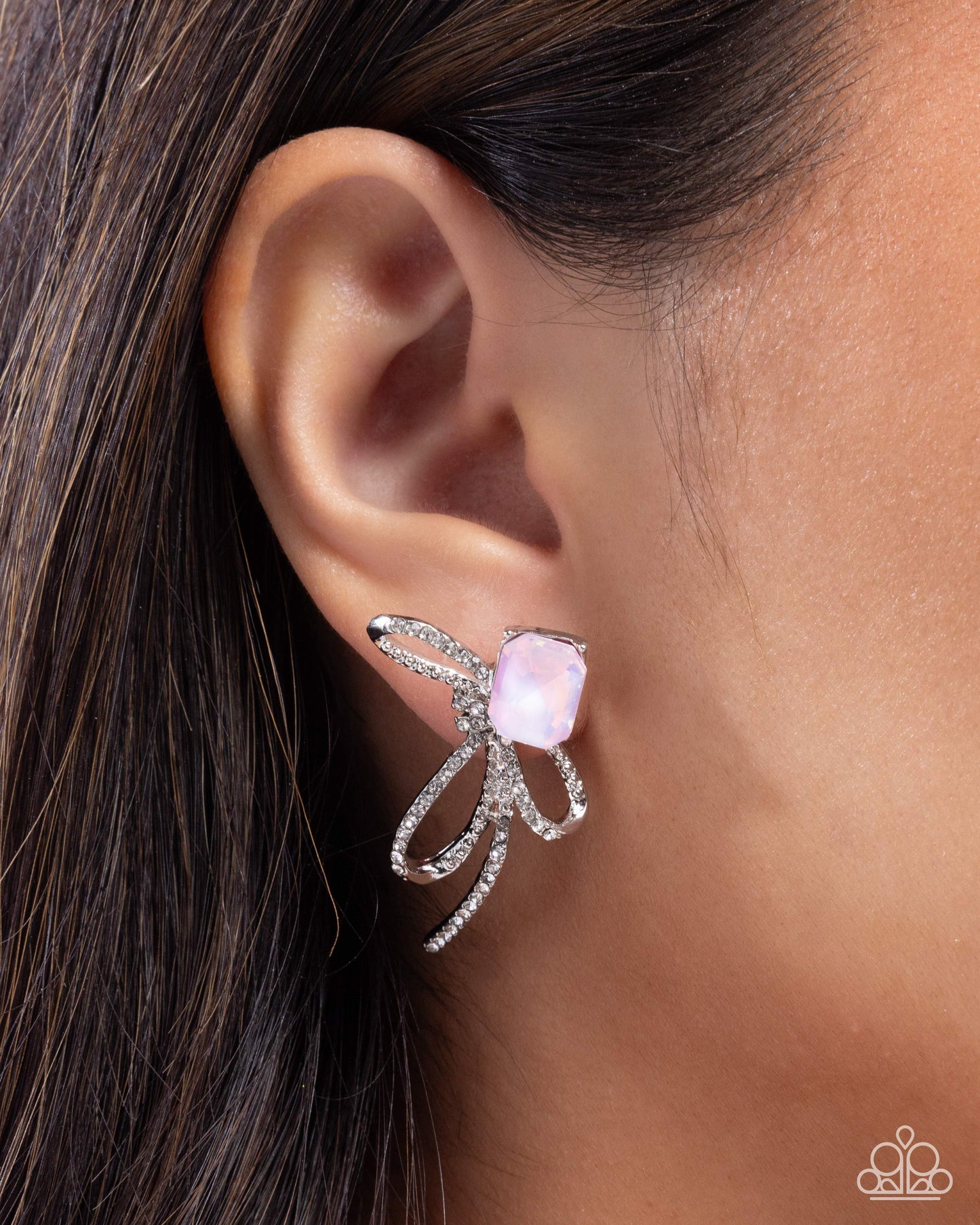 Positively Radiant - Pink UV Gem/White Rhinestone Looped Bow Paparazzi Earrings