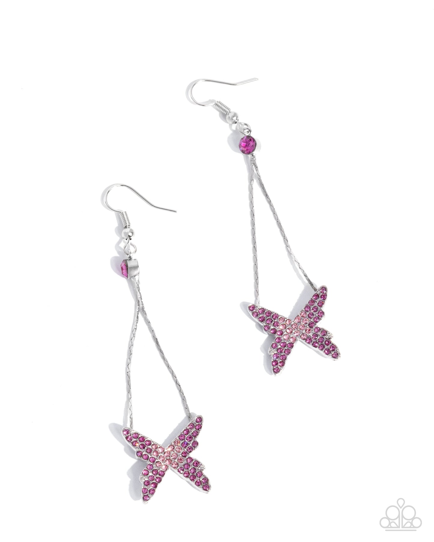 Pick A FLIGHT - Pink Rhinestone Encrusted Butterfly Paparazzi Earrings