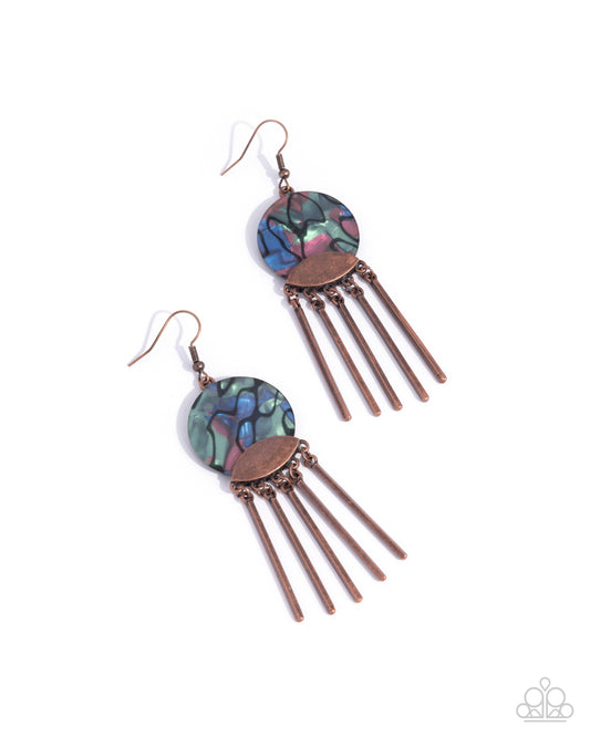 Disc Destiny - Copper Bar Tassels & Abalone Shell Paparazzi Earrings