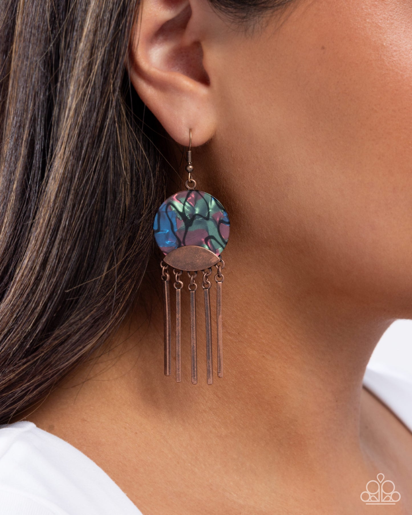 Disc Destiny - Copper Bar Tassels & Abalone Shell Paparazzi Earrings