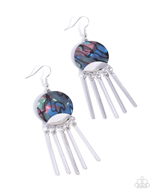 Disc Destiny - Multicolored Abalone Shell/Silver Bar Tassel Paparazzi Earrings