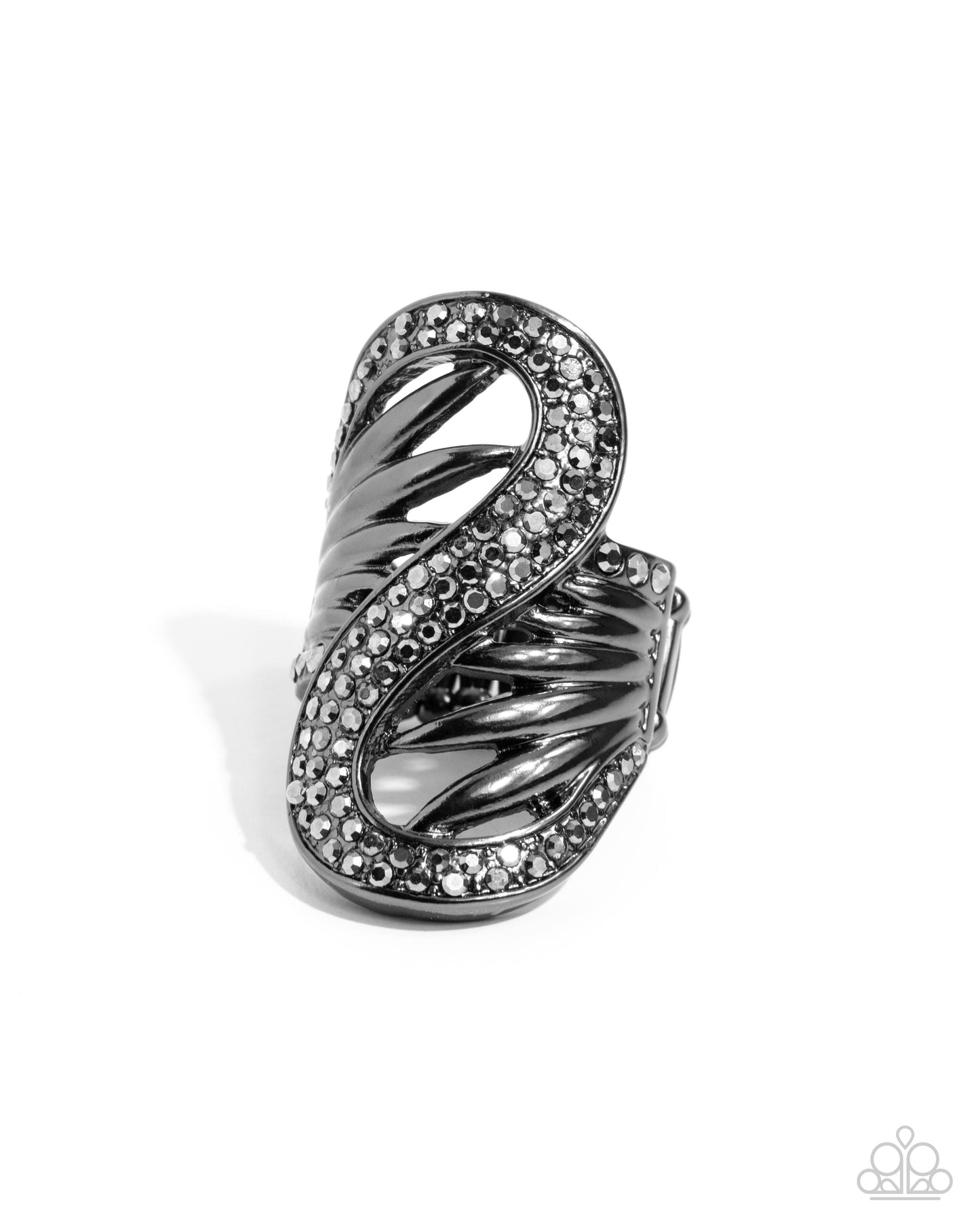 Superstar Spiral - Gunmetal & Hematite Rhinestone S-Shaped Paparazzi Ring